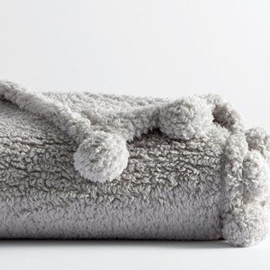 COPY - Pottery Barn Sherpa Pom Pom Throw - Gray